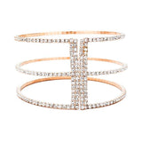 3Row Split Layer Round Crystal Detail Cuff Evening Bracelet - Madeline Love - Flyclothing LLC