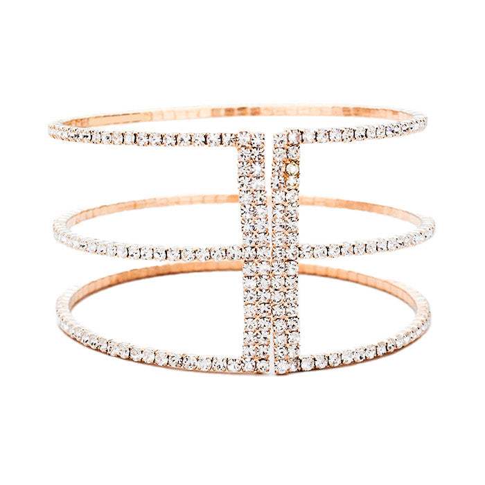 3Row Split Layer Round Crystal Detail Cuff Evening Bracelet - Madeline Love - Flyclothing LLC