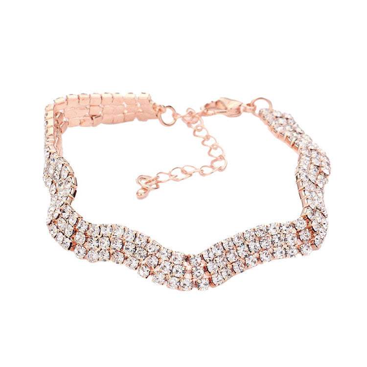 3Rows Rhinestone Wavy Evening Bracelet - Madeline Love - Flyclothing LLC