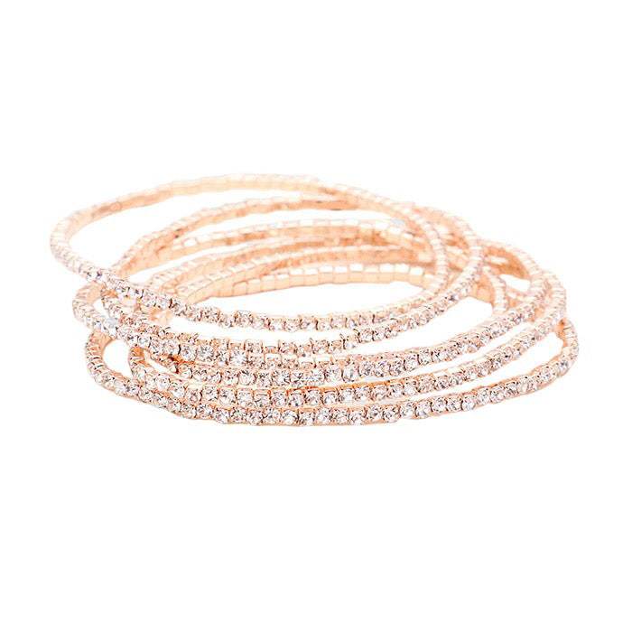 6PCS - Rhinestone Multi Layered Stretch Evening Bracelets - Madeline Love - Flyclothing LLC