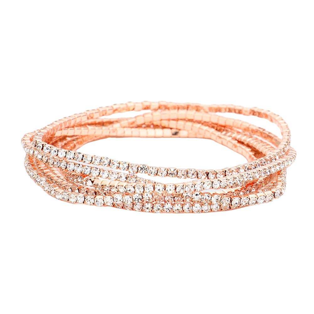 6PCS Rhinestone Multi Layered Stretch Evening Bracelets - Madeline Love - Flyclothing LLC