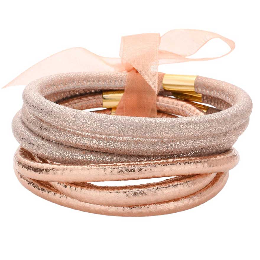 6pcs Faux Leather Tube Bangle Bracelets - Madeline Love - Flyclothing LLC
