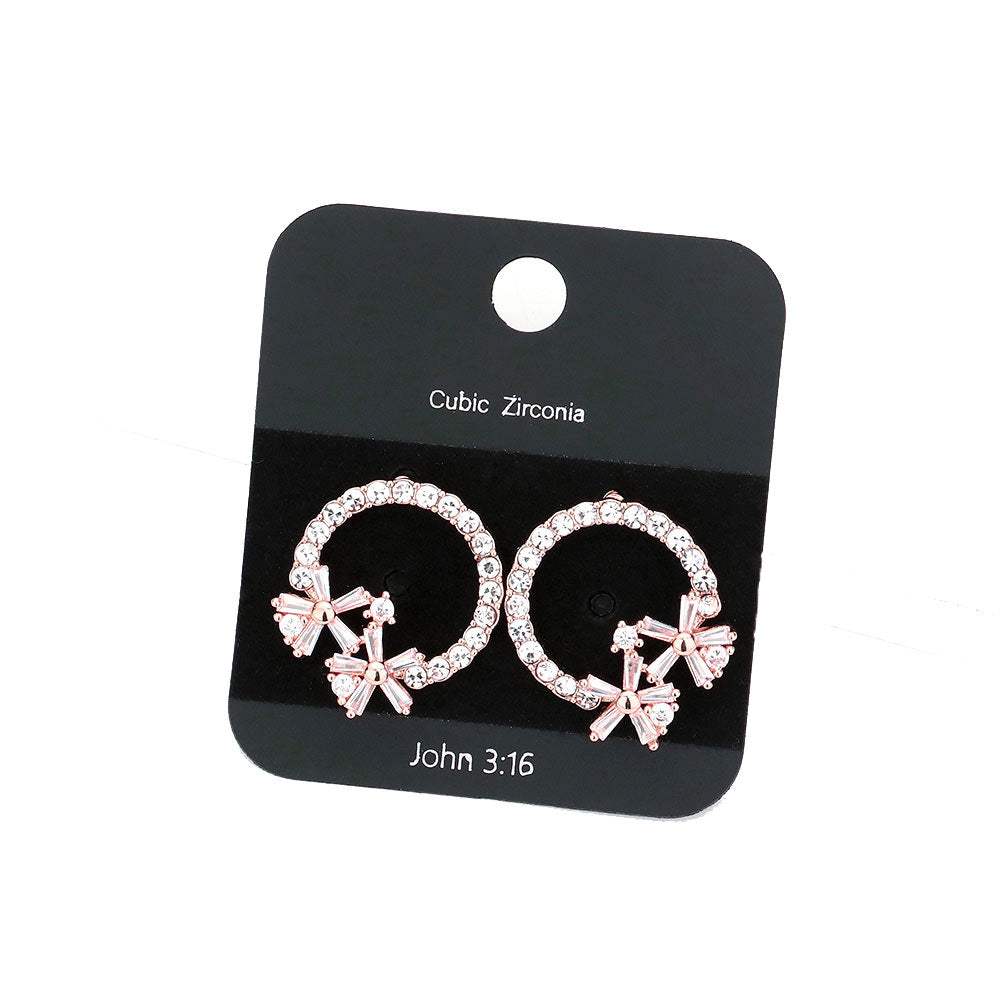 CZ Stone Pave Open Circle Flower Embellished Stud Earrings - Madeline Love - Flyclothing LLC
