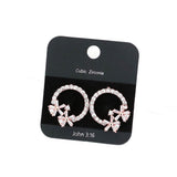 CZ Stone Pave Open Circle Flower Embellished Stud Earrings - Madeline Love - Flyclothing LLC