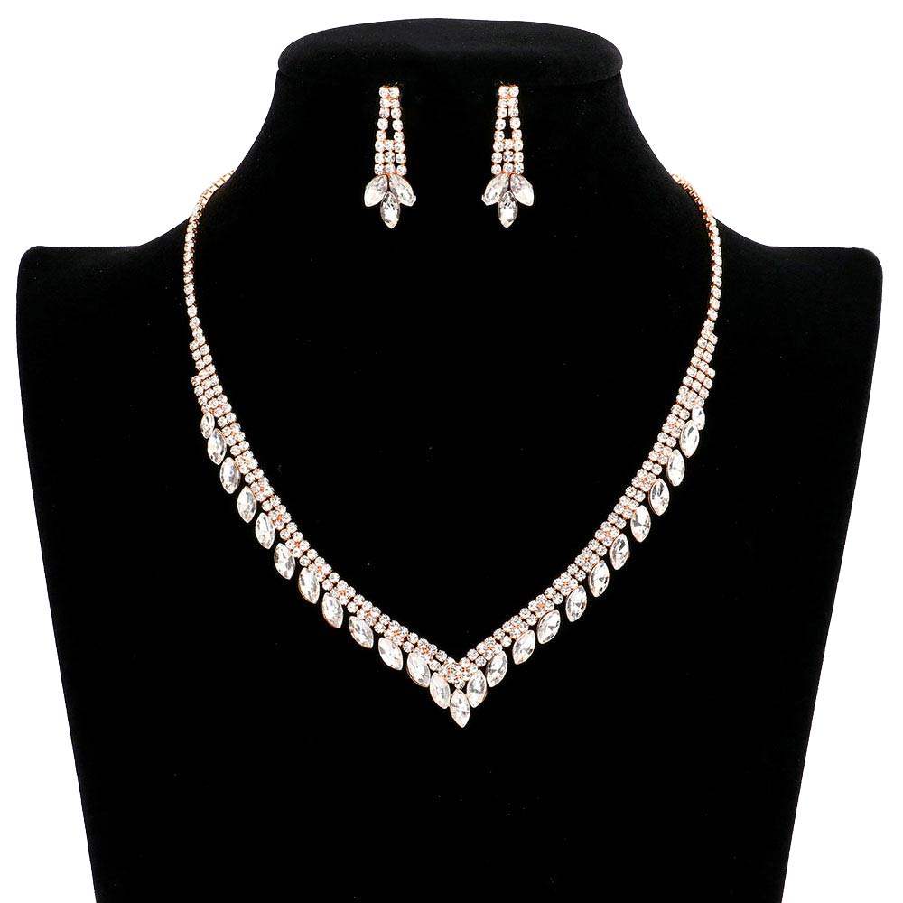 Crystal Rhinestone Pave Necklace Earring Set - Madeline Love - Flyclothing LLC