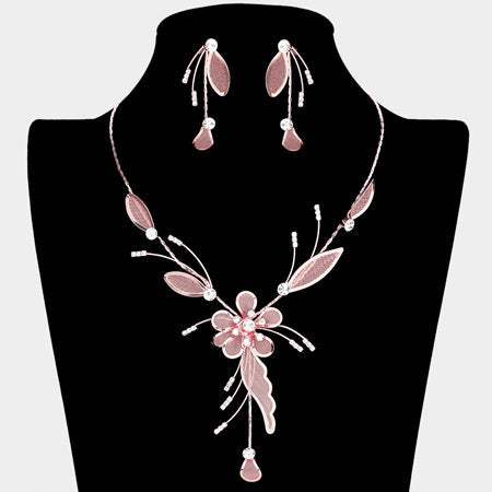 Crystal Detail Metal Mesh Flower Vine Necklace - Madeline Love - Flyclothing LLC