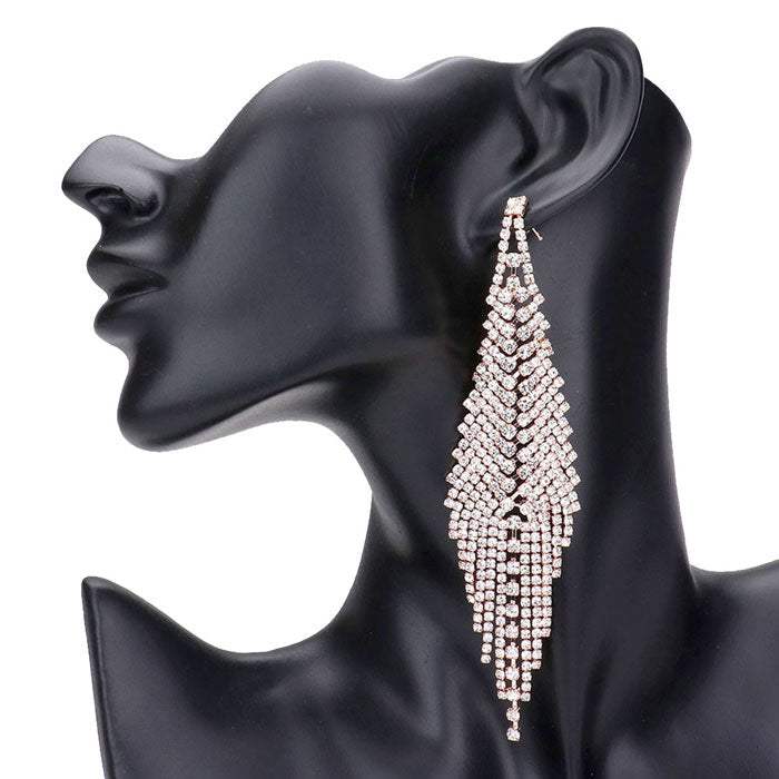 Crystal Rhinestone Fringe Evening Earrings - Madeline Love - Flyclothing LLC