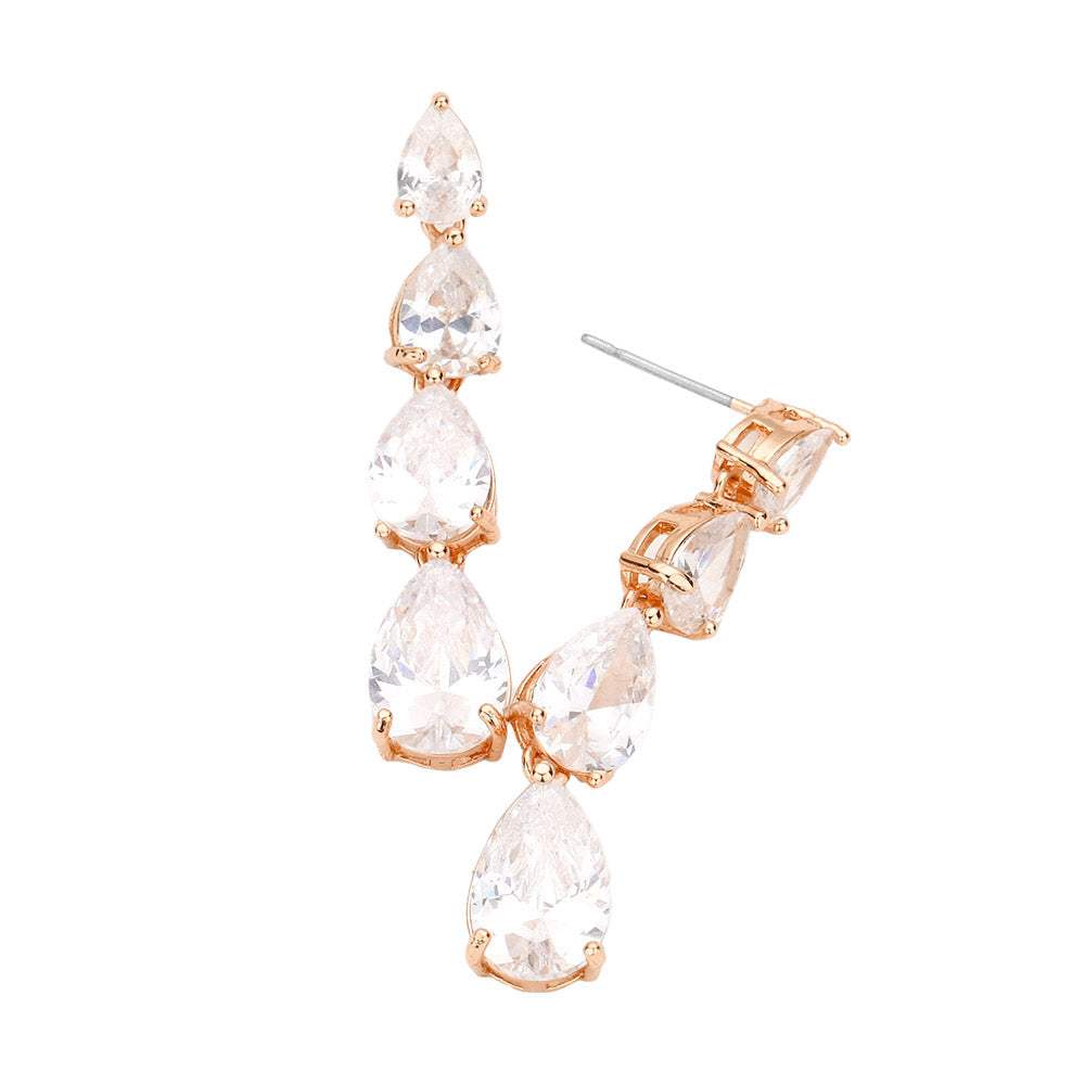 CZ Teardrop Link Dangle Evening Earrings - Madeline Love - Flyclothing LLC