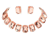 Emerald Cut Stone Link Evening Necklace Earring Set - Madeline Love - Flyclothing LLC