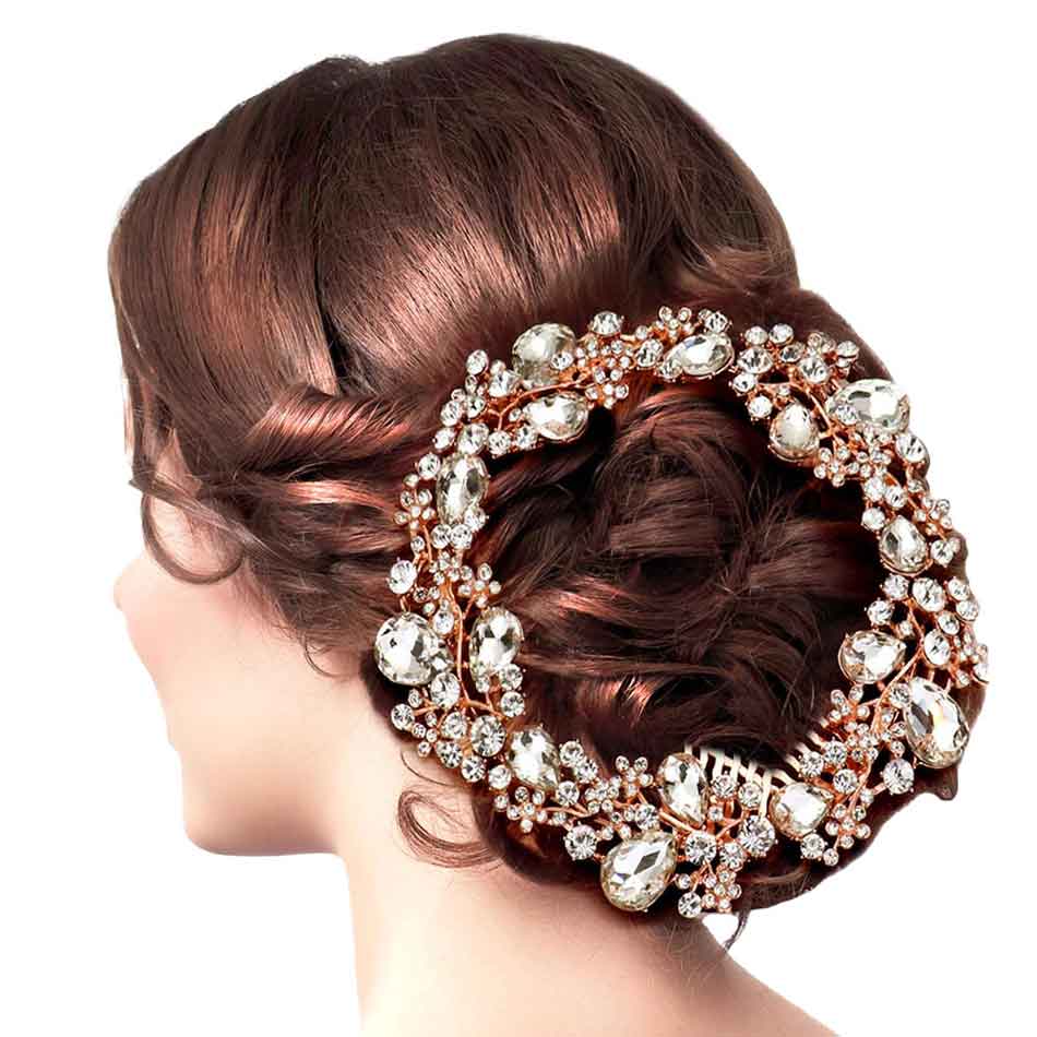 Floral Pave Glass Crystal Hair Comb - Madeline Love - Flyclothing LLC
