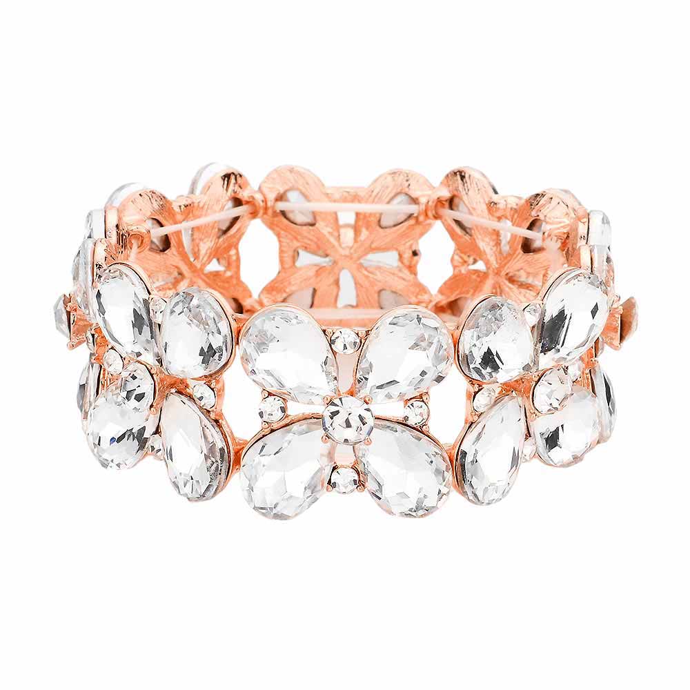 Floral Teardrop Glass Crystal Stretch Evening Bracelet - Madeline Love - Flyclothing LLC