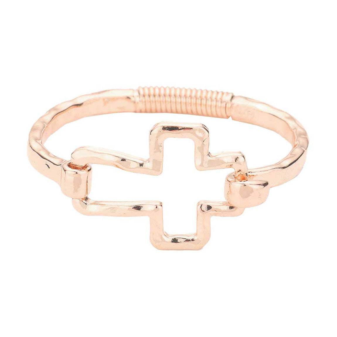 Hammered Open Metal Cross Hook Bracelet - Madeline Love - Flyclothing LLC