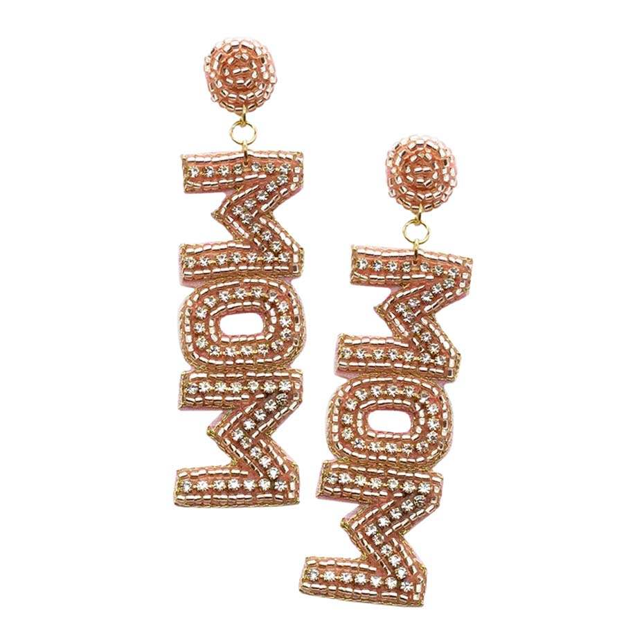 MOM Felt Back Rhinestone Beaded Message Dangle Earrings - Madeline Love - Flyclothing LLC