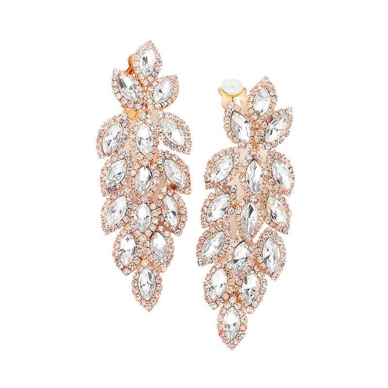 Marquise Crystal Oval Cluster Vine Clip On Earrings - Madeline Love - Flyclothing LLC
