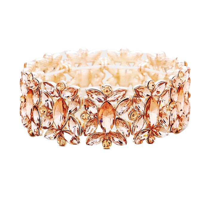 Marquise Floral Oval Crystal Cluster Stretch Evening Bracelet - Madeline Love - Flyclothing LLC