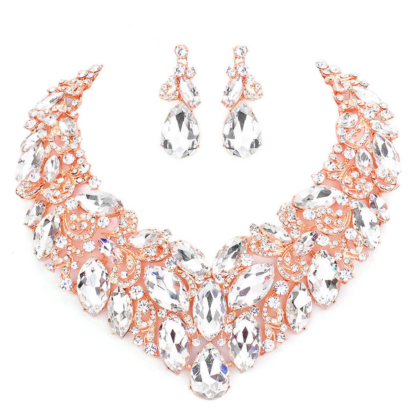 Marquise Stone Cluster Accented Evening Necklace - Madeline Love - Flyclothing LLC