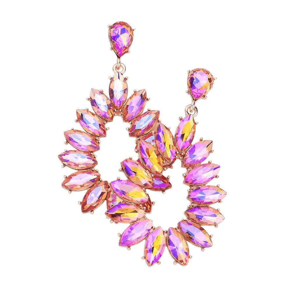 Marquise Stone Cluster Open Teardrop Dangle Evening Earring - Madeline Love - Flyclothing LLC