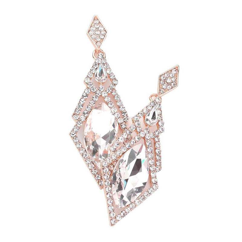 Oval Rhinestone Accented Dangle Evening Earrings - Madeline Love - Flyclothing LLC