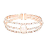 Pearl Accented Split Rhinestone Evening Cuff Bracelet - Madeline Love - Flyclothing LLC