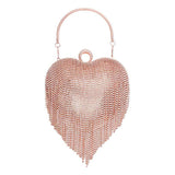 Rhinestone Fringe Heart Evening Tote Clutch Crossbody Bag - Madeline Love - Flyclothing LLC