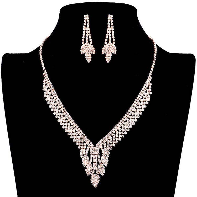 Rhinestone Pave Marquise Accented Necklace Earring Set - Madeline Love - Flyclothing LLC