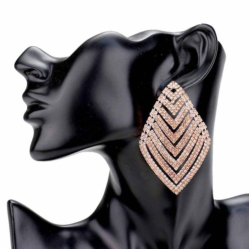 Rhinestone V Shape Rhombus Evening Earrings - Madeline Love - Flyclothing LLC