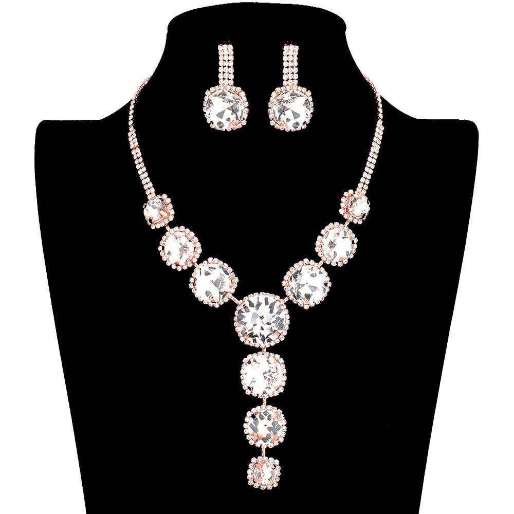 Round Stone Accented Evening Necklace Earring Set - Madeline Love - Flyclothing LLC