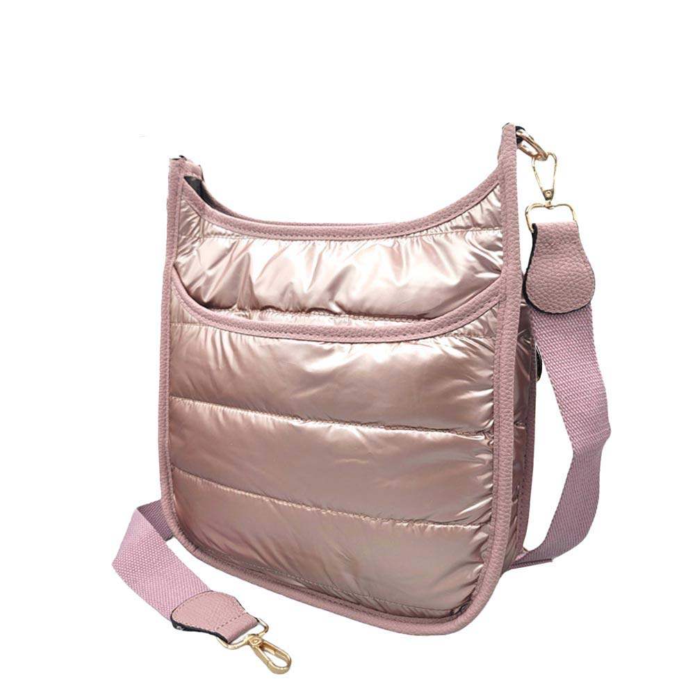 Solid Quilted Shiny Puffer Crossbody Bag - Madeline Love - Flyclothing LLC
