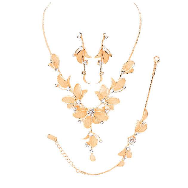 Stone Accented Metal Mesh Petal Jewelry Set - Madeline Love - Flyclothing LLC