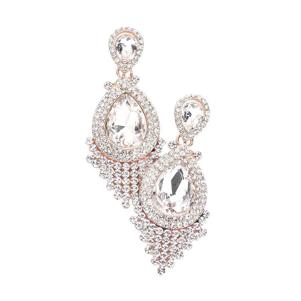 Teardrop Stone Accented Dangle Evening Earrings - Madeline Love - Flyclothing LLC