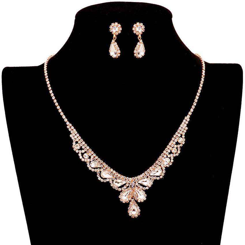 Teardrop Stone Accented Rhinestone Necklace - Madeline Love - Flyclothing LLC