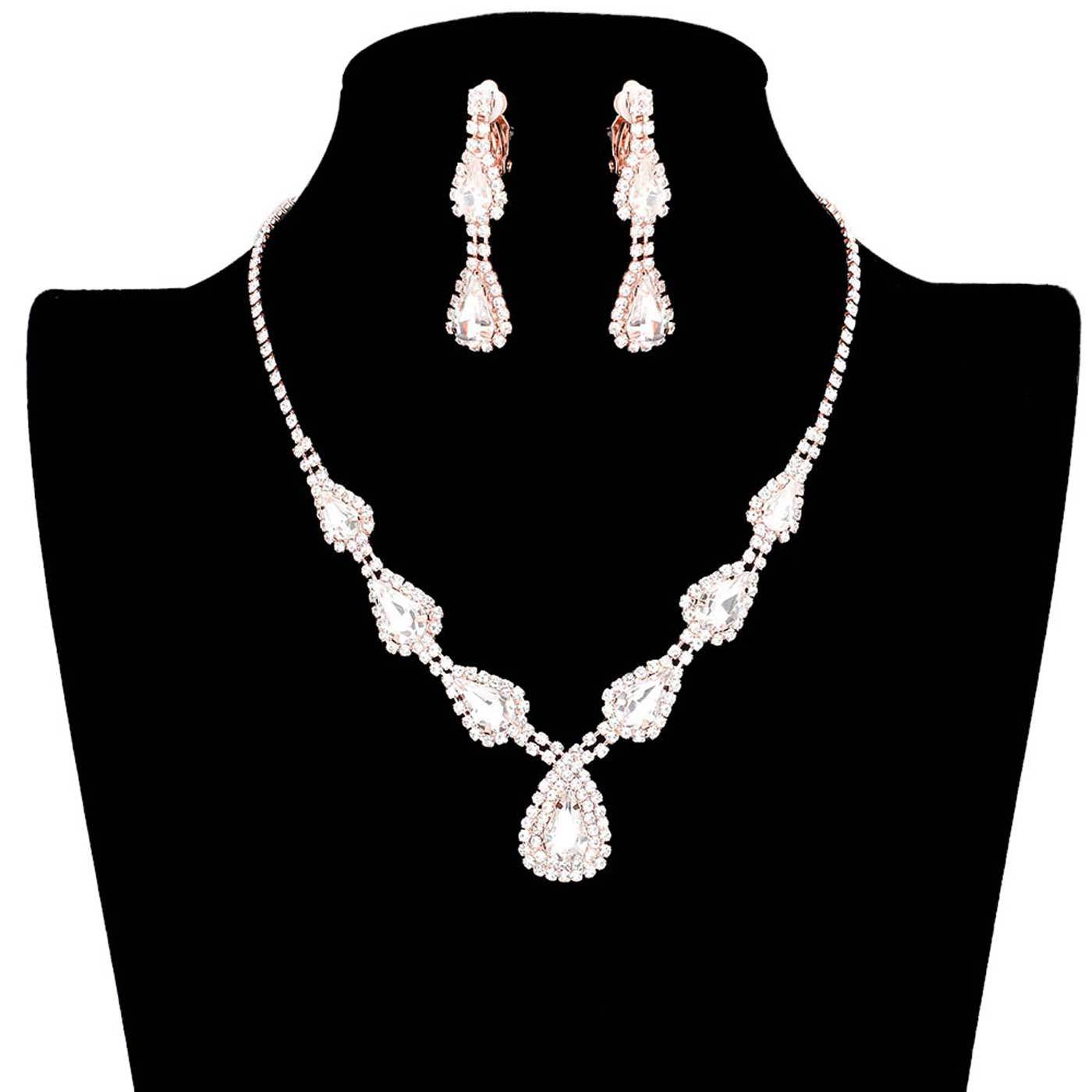 Teardrop Stone Accented Rhinestone Pave Necklace - Madeline Love - Flyclothing LLC