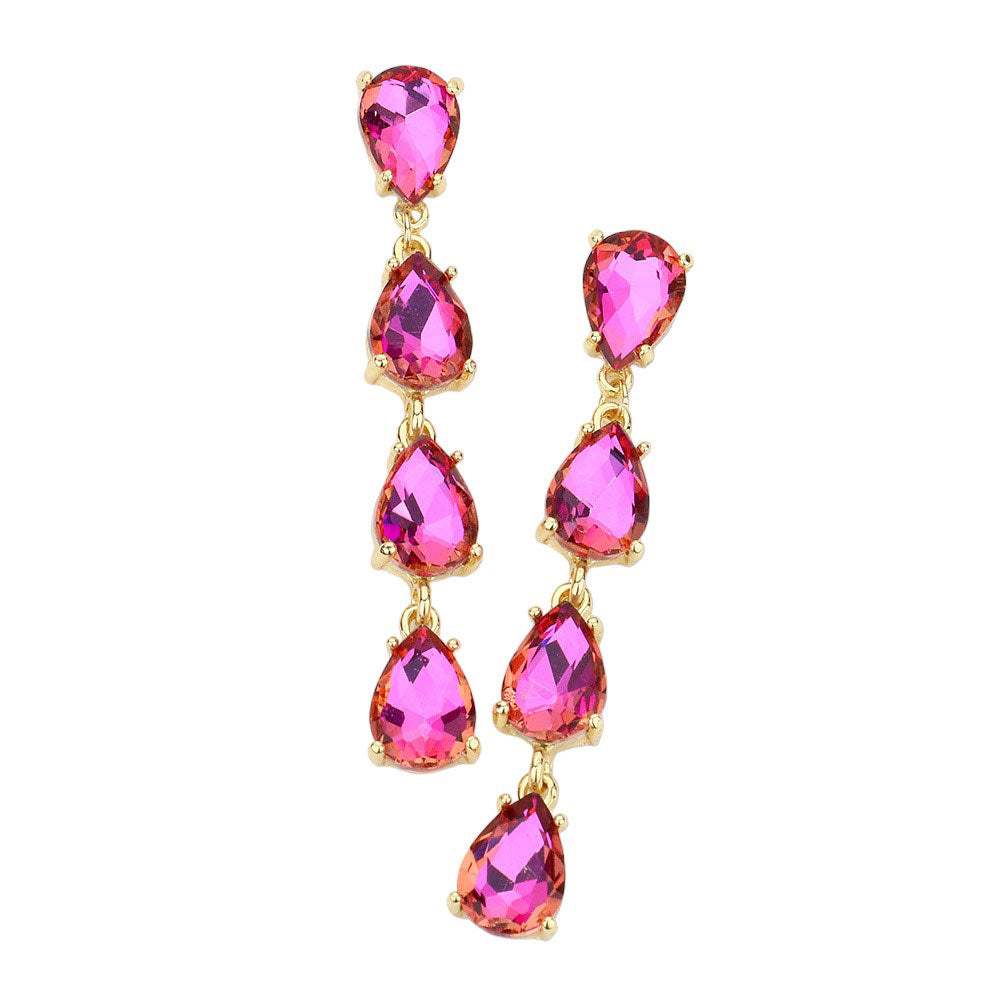 Teardrop Stone Link Dangle Evening Earrings - Madeline Love - Flyclothing LLC