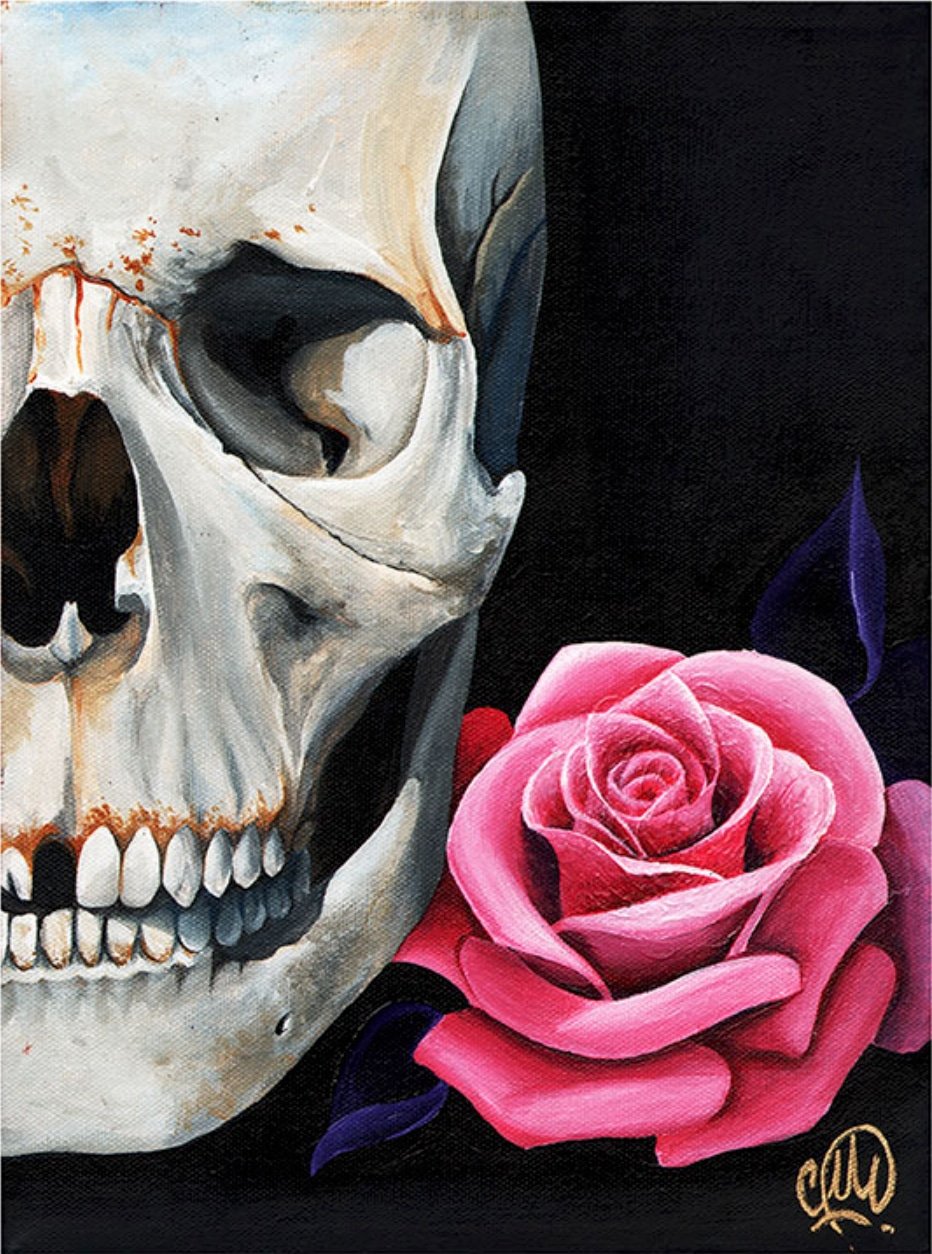 Black Market Art Company Rose Skull Print