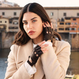 Rossana (dark brown) - Italian fingerless lambskin leather driving gloves - Leather Gloves Online - Flyclothing LLC