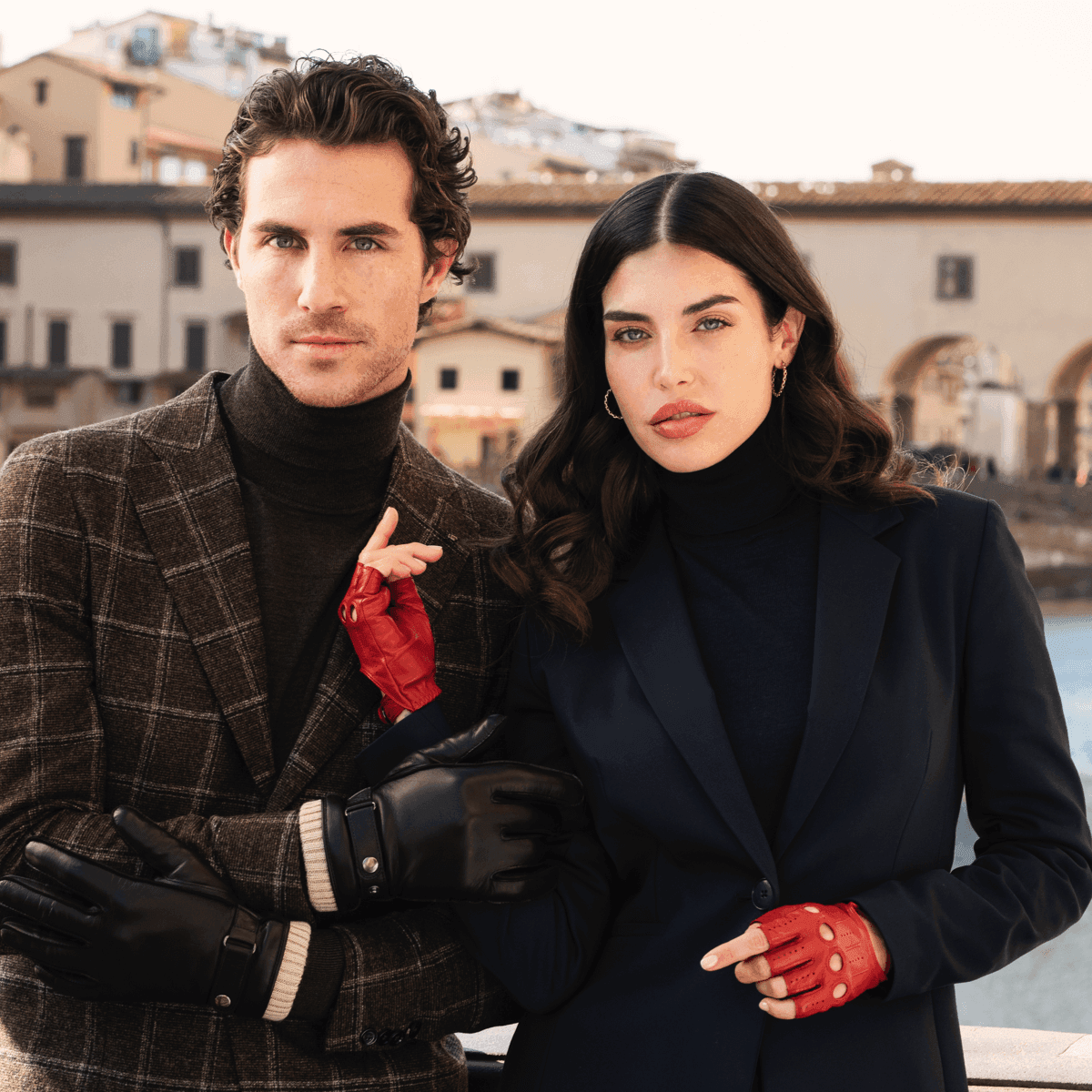 Rossana (red) - Italian fingerless lambskin leather driving gloves