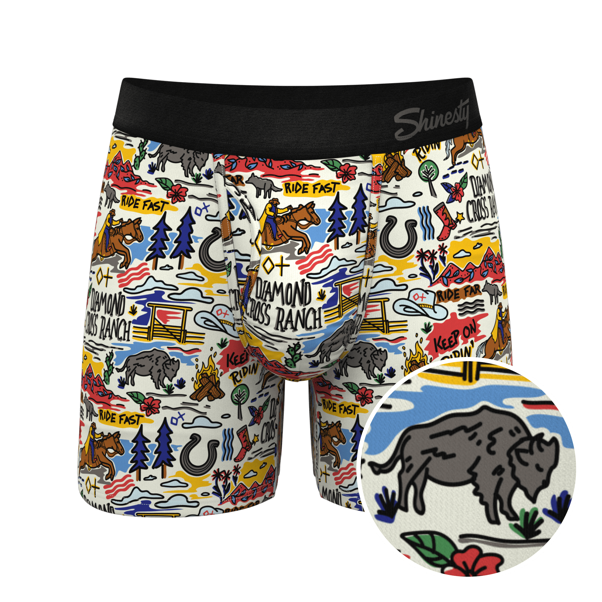 The Rowdy Rodeo | Western Map Shinesty x Diamond Cross Ranch Ball Hammock® Pouch Underwear With Fly - Shinesty