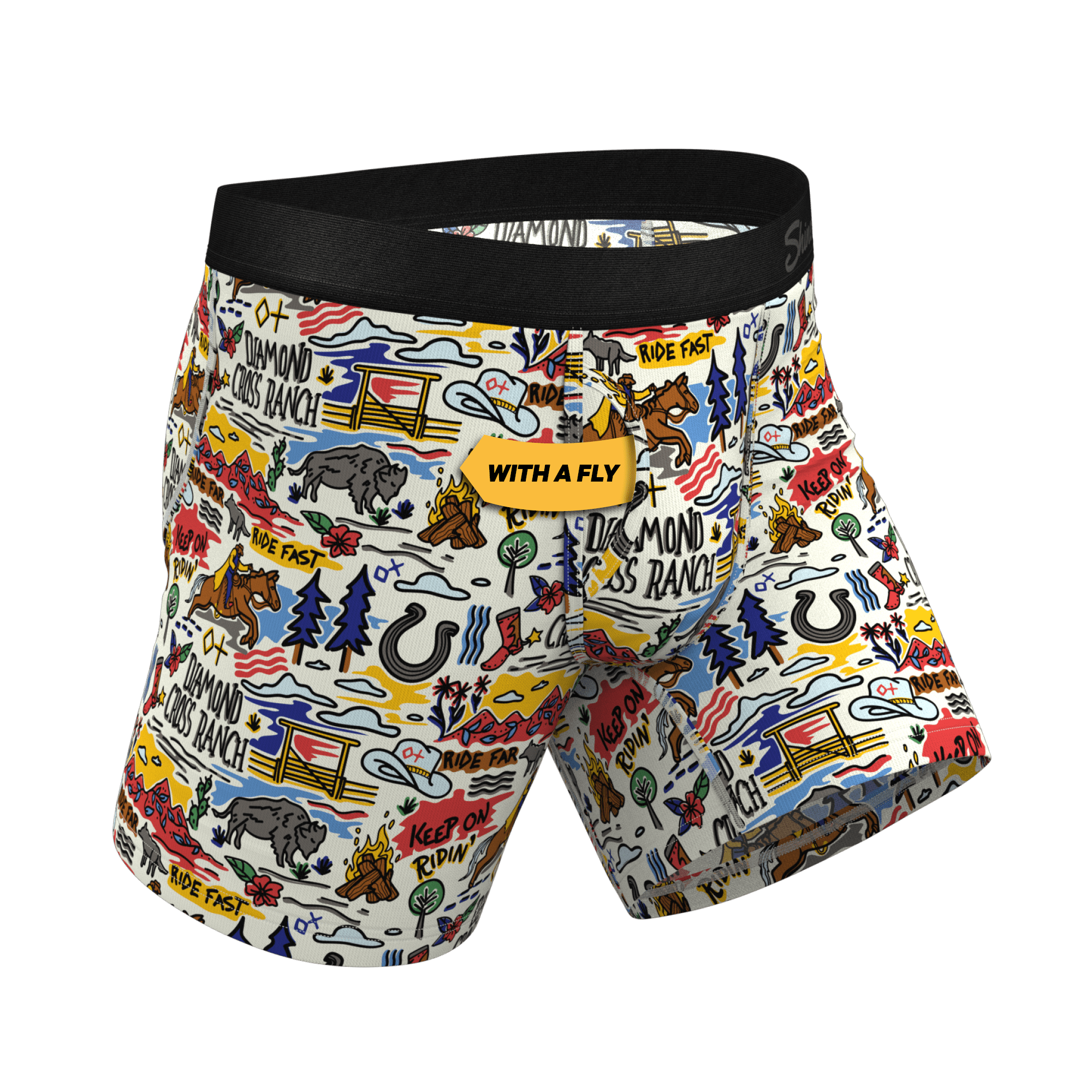 The Rowdy Rodeo | Western Map Shinesty x Diamond Cross Ranch Ball Hammock® Pouch Underwear With Fly - Shinesty