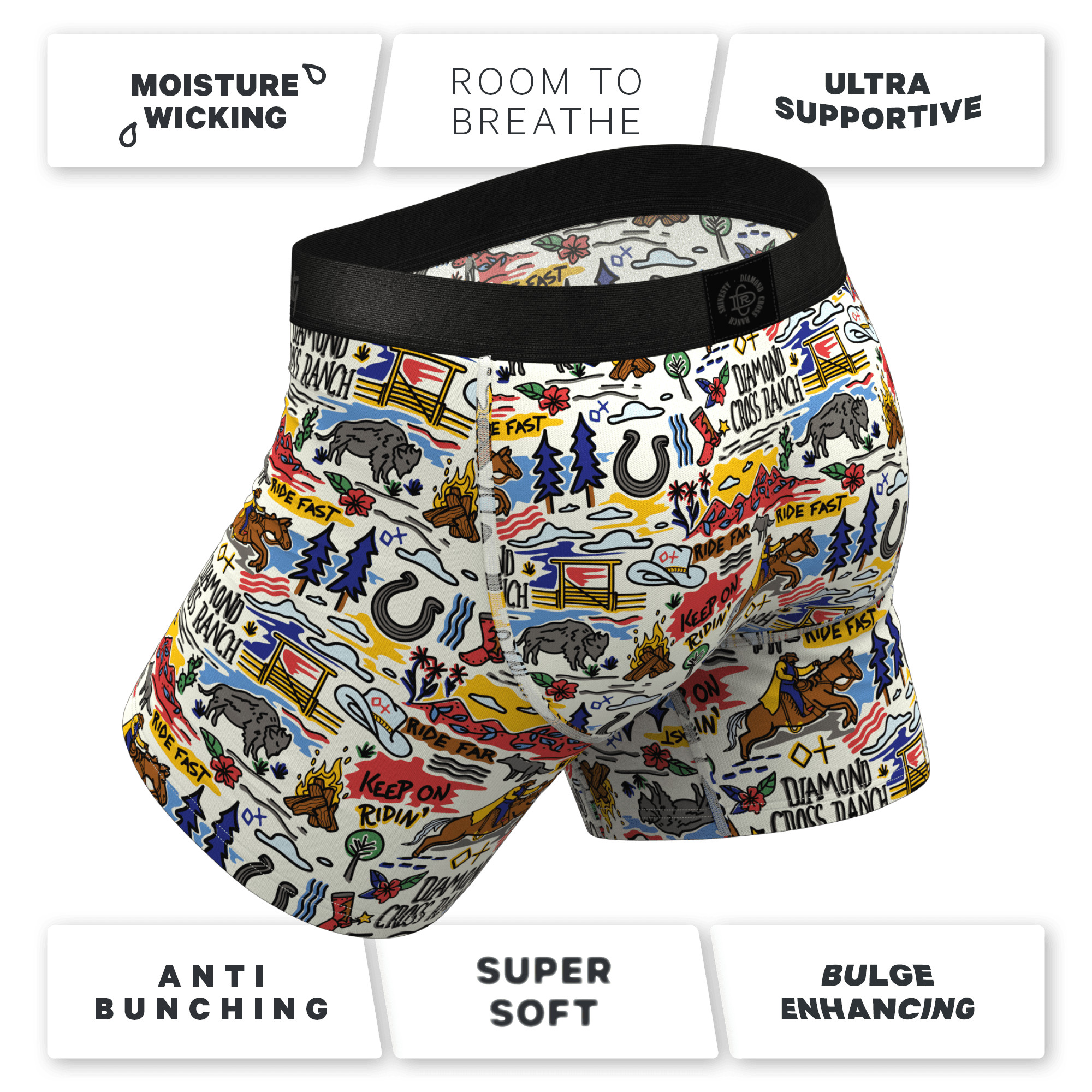 The Rowdy Rodeo | Western Map Shinesty x Diamond Cross Ranch Ball Hammock® Pouch Underwear With Fly - Shinesty