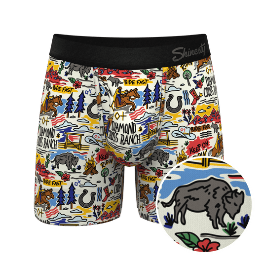 The Rowdy Rodeo | Western Map Shinesty x Diamond Cross Ranch Ball Hammock® Pouch Underwear With Fly - Shinesty
