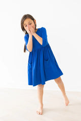Royal Blue 3/4 Sleeve Pocket Twirl Dress - Mila & Rose ® - Flyclothing LLC