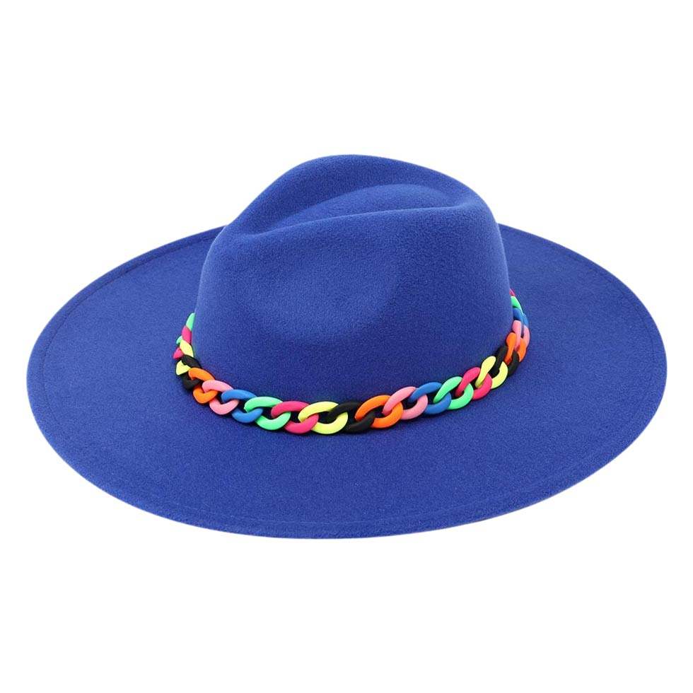 Colorful Chain Accented Solid Panama Hat - Madeline Love - Flyclothing LLC