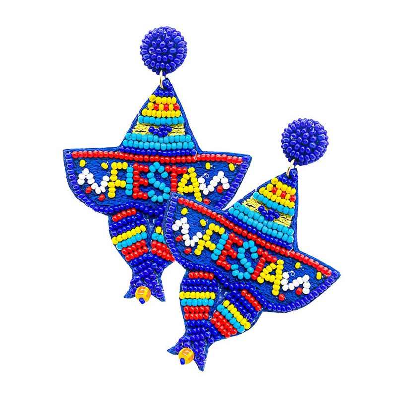 Felt Back Fiestas Beaded Hat Message Dangle Earrings - Madeline Love - Flyclothing LLC