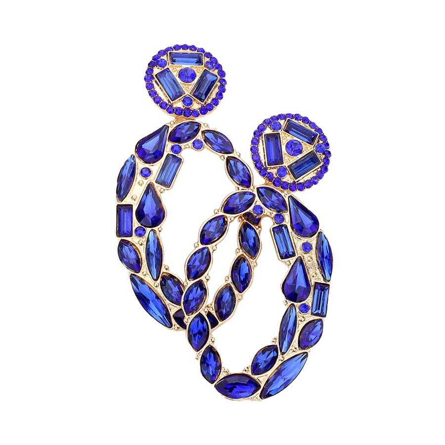 Marquise Round Rectangular Stone Cluster Evening Earrings - Madeline Love - Flyclothing LLC