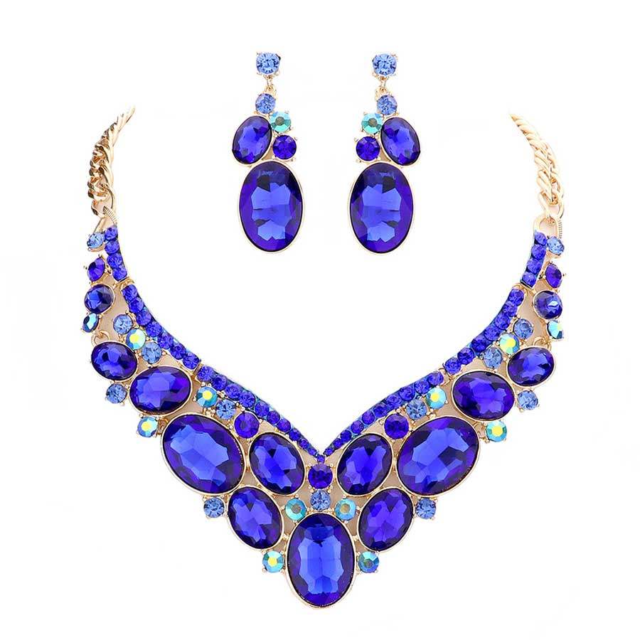 Oval Glass Crystal Evening Necklace - Madeline Love - Flyclothing LLC