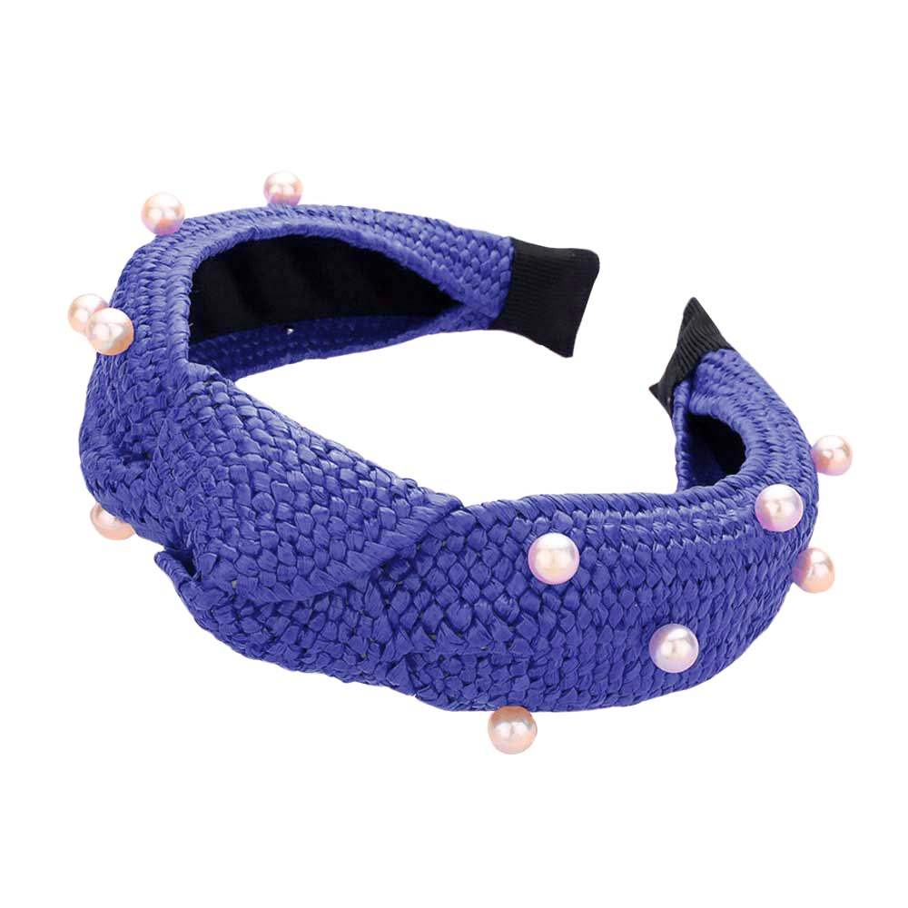 Pearl Embellished Straw Knot Burnout Headband - Madeline Love - Flyclothing LLC