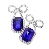 Rhinestone Bow Emerald Cut Stone Evening Earrings - Madeline Love - Flyclothing LLC