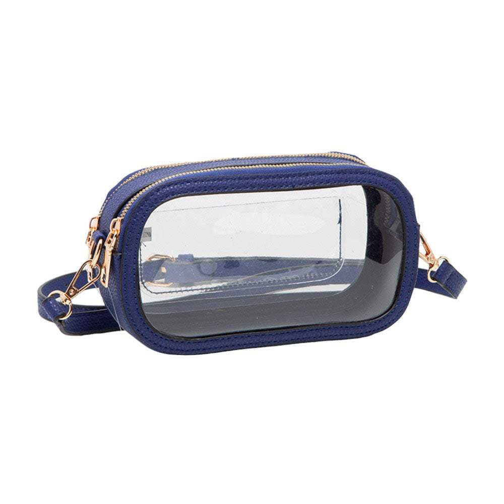 Solid Faux Leather Transparent Rectangle Crossbody Bag - Madeline Love - Flyclothing LLC