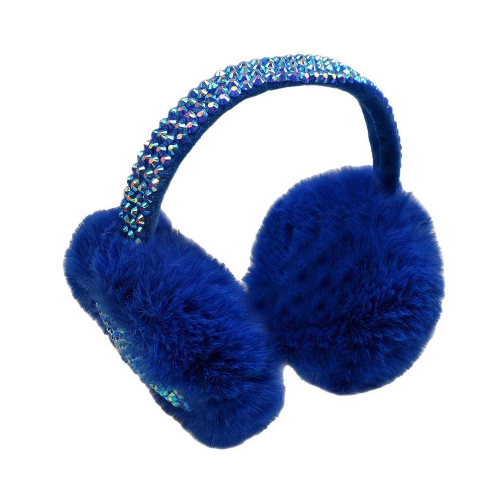 Studded Fluffy Plush Fur Foldable Earmuff - Madeline Love - Flyclothing LLC
