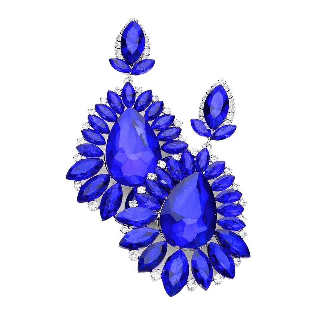 Teardrop Center Marquise Stone Cluster Evening Earrings - Madeline Love - Flyclothing LLC